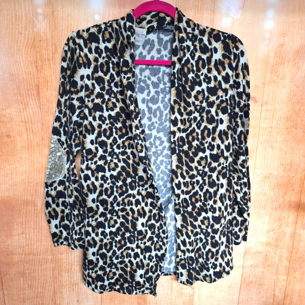 Women's Leopard Print Cardigan - Black and Brown